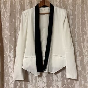 Gibson White Tuxedo Blazer Jacket Open Front Black Lapels